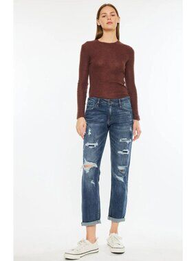 KanCan Devika Mid Rise Boyfriend Jeans in Dark Wash - Sz 13/30"